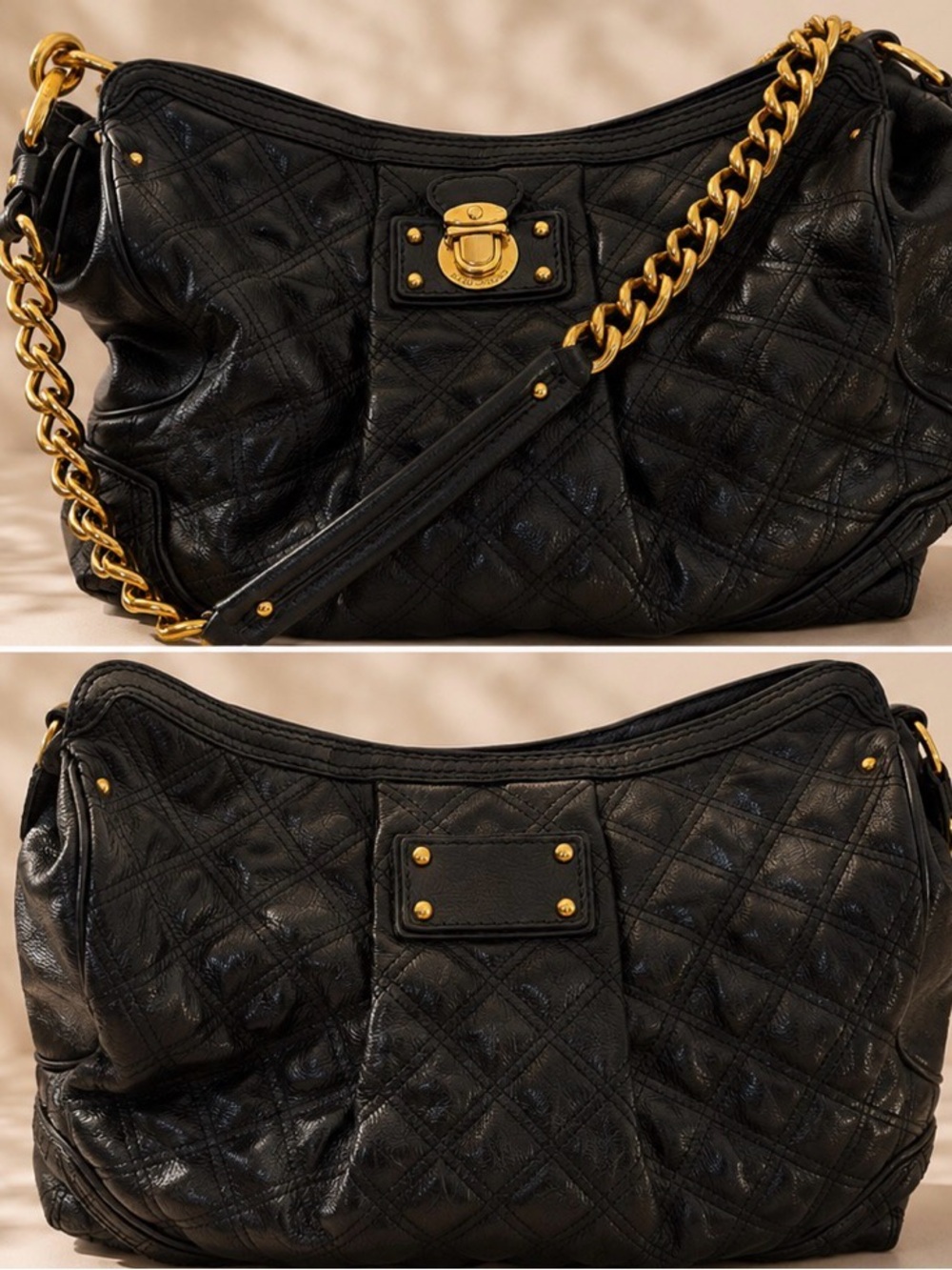 Marc Jacobs - Black Quilted Shoulder Bag with Gold Chain Accent - Picture 1 of 10